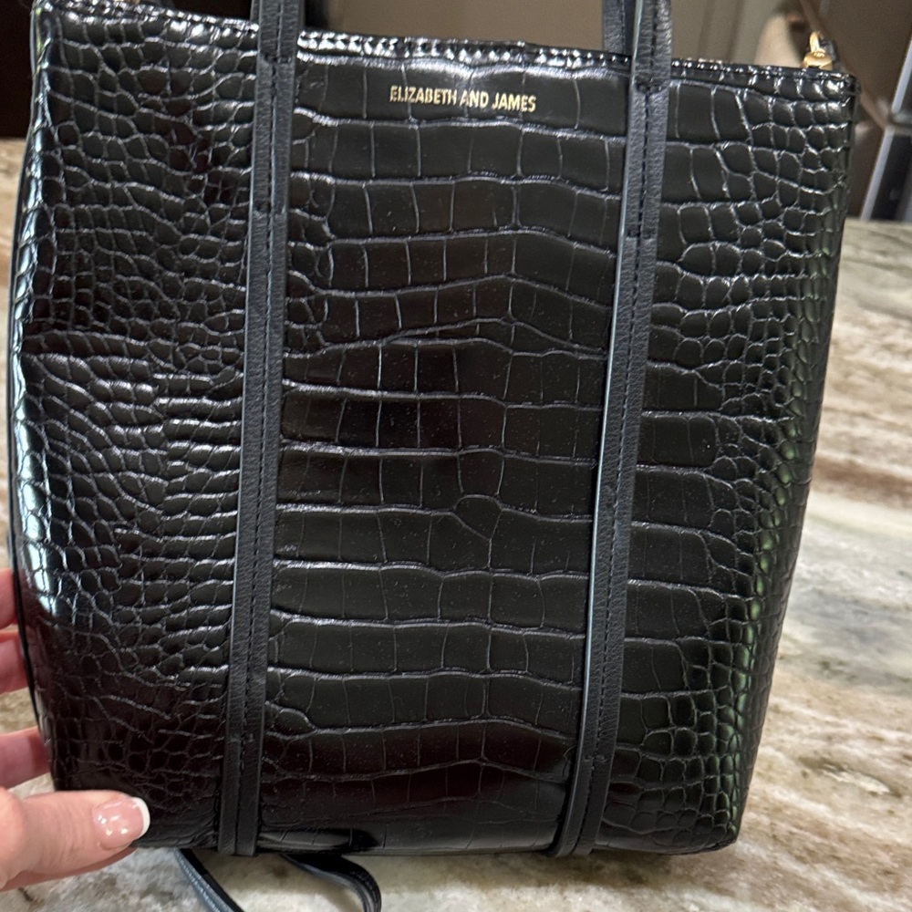 Elizabeth and James Black Croc-Embossed Tote with Detachable Strap - Picture 3 of 5
